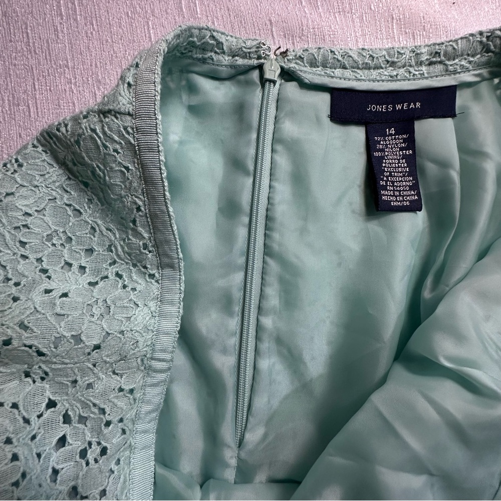 Jones Wear Women’s Lined Lace Mint Green Skirt Set Size 14 - Picture 14 of 16